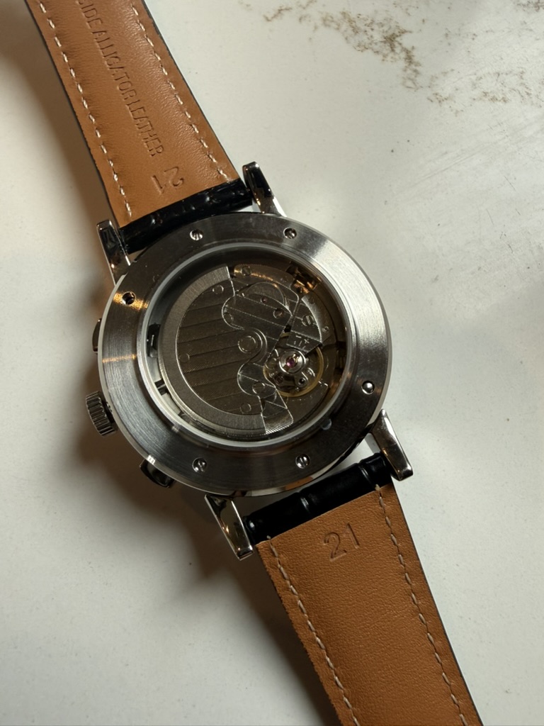 Moonphase Chronograph Homage — exhibition caseback showing the movement